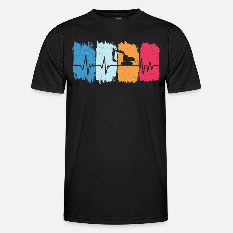 Bagger Retro Herzschlag Baggerfahrer Baustelle Männer Funktions-T-Shirt
