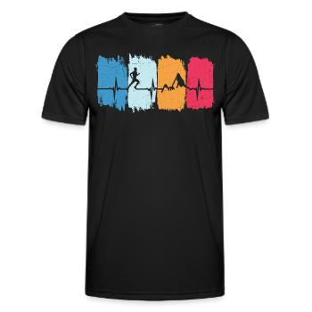 Trail Running Retro Heartbeat Jogging Mountain Running - Men's Functional T-Shirt - black - Front - AI Model Male 178 dark (178cm)