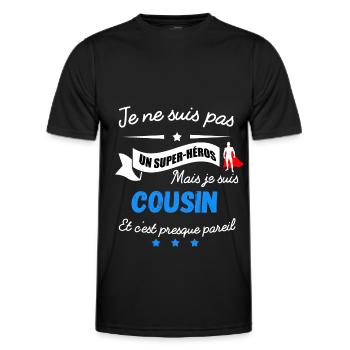 PAS UN SUPER HEROS MAIS COUSIN - T-shirt sport Homme - noir - Devant - AI Model Male 178 dark (178cm)