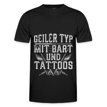 Geiler Typ mit Bart Tattoos Bärtig Bärte Geschenk - Männer Funktions-T-Shirt - Schwarz - Vorne - AI Model Male 178 dark (178cm)