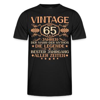 65 Jahre Vintage Mann 65. Geburtstag - Männer Funktions-T-Shirt - Schwarz - Vorne - AI Model Male 178 dark (178cm)