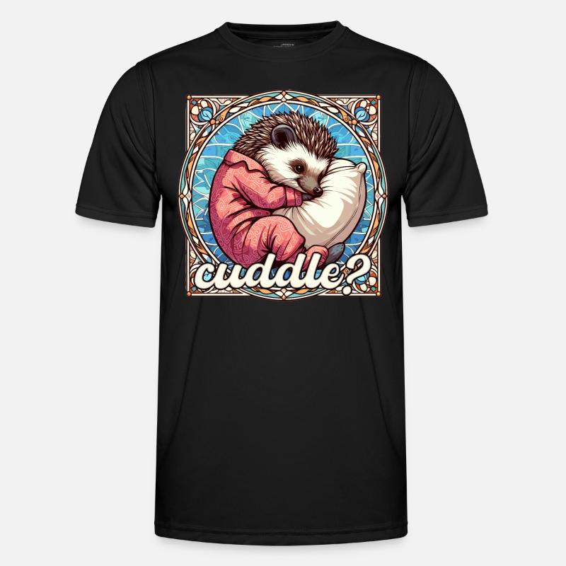 Hedgehog Cuddle Cuddly Pillow Gift - Men's Functional T-Shirt - black