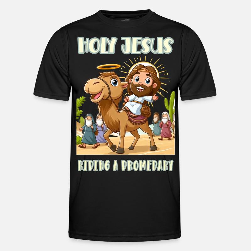 Holy Jesus riding a dromedary - Men's Functional T-Shirt - black