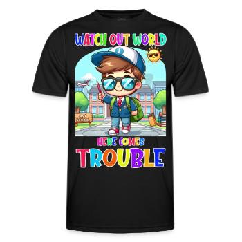 Attention monde - voici les ennuis - T-shirt sport Homme - noir - Devant - AI Model Male 178 dark (178cm)