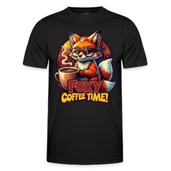 Funny Fox Animal Foxy Coffee time Fuchs mit Kaffee - Männer Funktions-T-Shirt - Schwarz - Vorne - AI Model Male 178 dark (178cm)