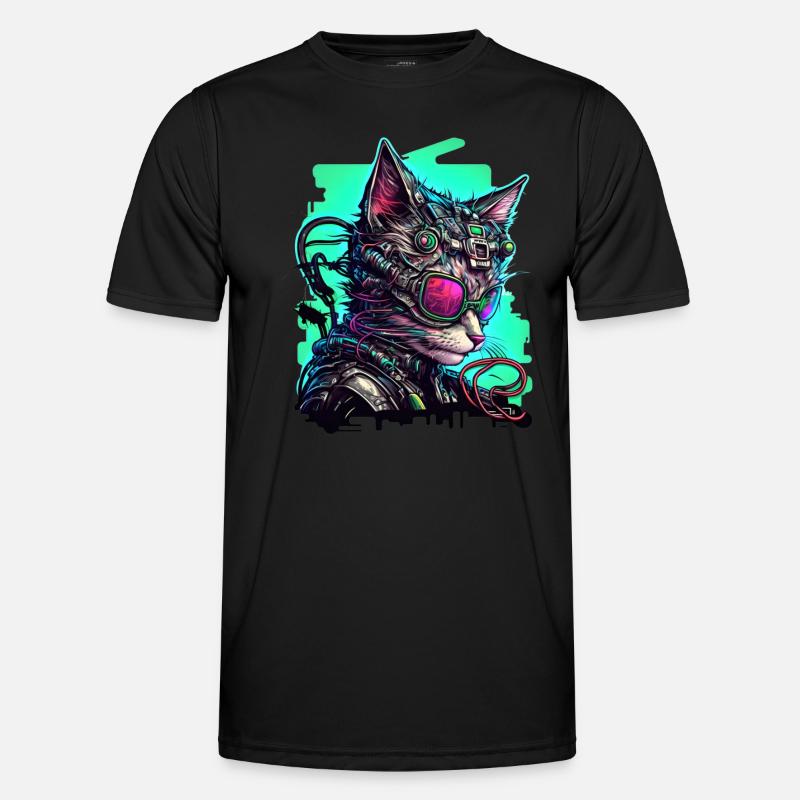 Kybernetische Katze mit Fliegerbrille Männer Funktions-T-Shirt