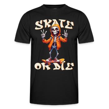 Skate or die: skull skeleton Skateboard humor - Men's Functional T-Shirt - black - Front - AI Model Male 178 dark (178cm)