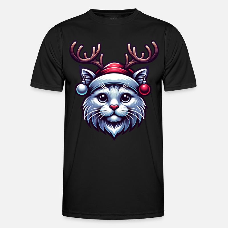 Katze Rentier Geweih - Männer Funktions-T-Shirt - Schwarz
