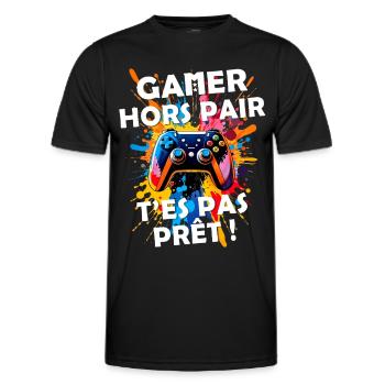 Gamer passionné de jeux vidéo console geek gaming - T-shirt sport Homme - noir - Devant - AI Model Male 178 dark (178cm)