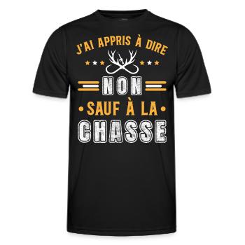 Chasse, idée cadeau chasseur, humour hobby passion - T-shirt sport Homme - noir - Devant - AI Model Male 178 dark (178cm)