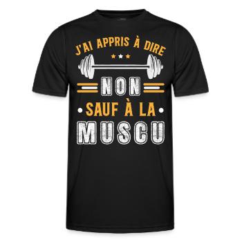 Musculation Sport. Citation Sportif Drôle Original - T-shirt sport Homme - noir - Devant - AI Model Male 178 dark (178cm)