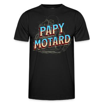 Papy Motard, idée cadeau passion moto, famille - T-shirt sport Homme - noir - Devant - AI Model Male 178 dark (178cm)