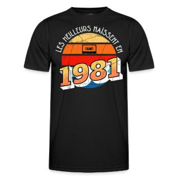1981 Anniversaire Année de Naissance cadeau humour - T-shirt sport Homme - noir - Devant - AI Model Male 178 dark (178cm)