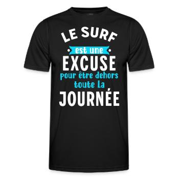 Surf Cadeau Pour Surfeur Citation Humour Rigolo - T-shirt sport Homme - noir - Devant - AI Model Male 178 dark (178cm)