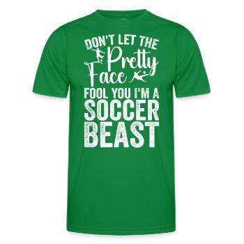 Lass dich nicht von dem hübschen Gesicht täuschen Ich bin ein Fußballbiest - Männer Funktions-T-Shirt - Kelly Green - Vorne - AI Model Male 178 dark (178cm)