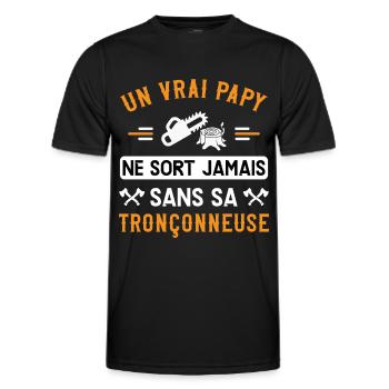 Papy Bûcheron humour métier, bois, idée cadeau - T-shirt sport Homme - noir - Devant - AI Model Male 178 dark (178cm)