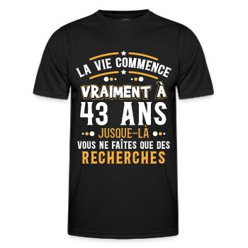 Anniversaire 43 ans, idée cadeau date de naissance - T-shirt sport Homme - noir - Devant - AI Model Male 178 dark (178cm)