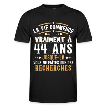 Anniversaire 44 ans, idée cadeau date de naissance - T-shirt sport Homme - noir - Devant - AI Model Male 178 dark (178cm)