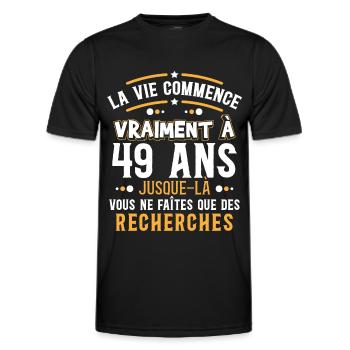 Anniversaire 49 ans, idée cadeau date de naissance - T-shirt sport Homme - noir - Devant - AI Model Male 178 dark (178cm)