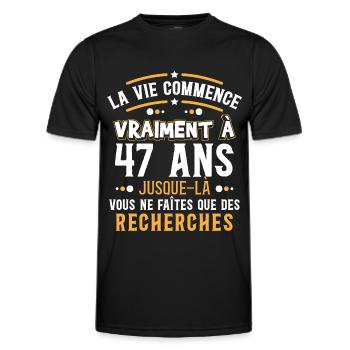 Anniversaire 47 ans, idée cadeau date de naissance - T-shirt sport Homme - noir - Devant - AI Model Male 178 dark (178cm)