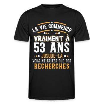 Anniversaire 53 ans, idée cadeau date de naissance - T-shirt sport Homme - noir - Devant - AI Model Male 178 dark (178cm)