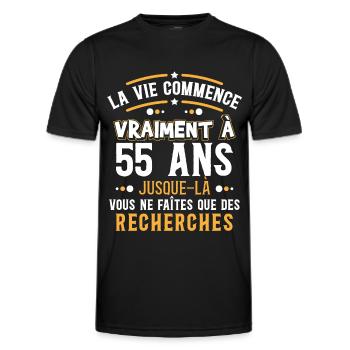 Anniversaire 55 ans, idée cadeau date de naissance - T-shirt sport Homme - noir - Devant - AI Model Male 178 dark (178cm)