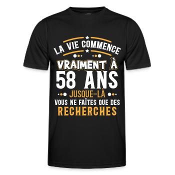 Anniversaire 58 ans, idée cadeau date de naissance - T-shirt sport Homme - noir - Devant - AI Model Male 178 dark (178cm)