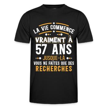 Anniversaire 57 ans, idée cadeau date de naissance - T-shirt sport Homme - noir - Devant - AI Model Male 178 dark (178cm)