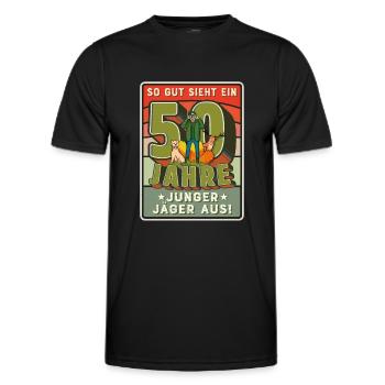 50. Geburtstag lustiger Jäger Spruch zum Jagen - Männer Funktions-T-Shirt - Schwarz - Vorne - AI Model Male 178 dark (178cm)