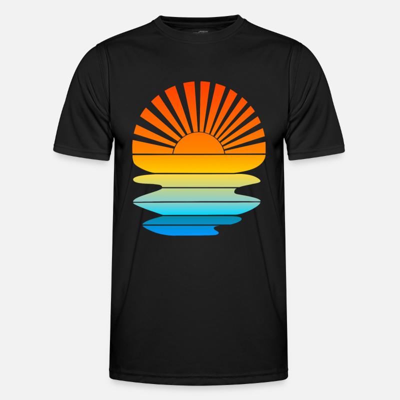 Retro sunset with waves - Men's Functional T-Shirt - black