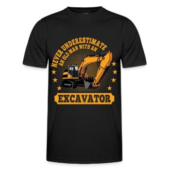 Alter Mann mit Bagger Escavatore Ruspa - Männer Funktions-T-Shirt - Schwarz - Vorne - AI Model Male 178 dark (178cm)