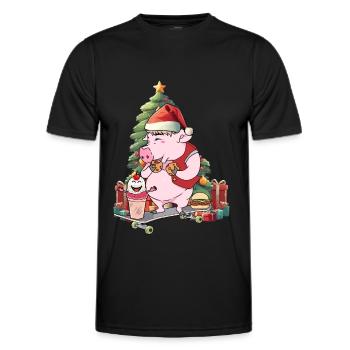 Nikolaus Ferkel Santa Bescherung Christmas Skater - Männer Funktions-T-Shirt - Schwarz - Vorne - AI Model Male 178 dark (178cm)