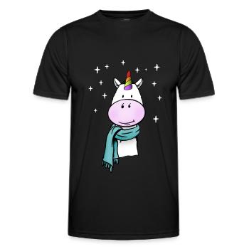 Cute unicorn with rainbow and winter scarf - Men's Functional T-Shirt - black - Front - AI Model Male 178 dark (178cm)