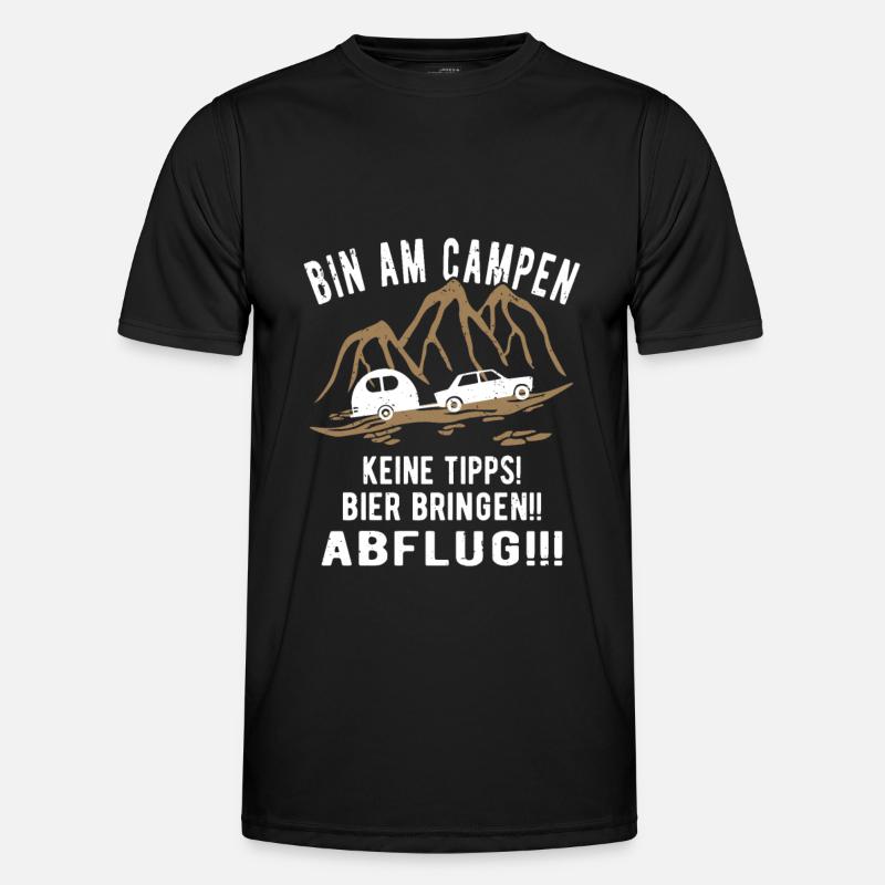 Bin am Campen Wohnwagen - Männer Funktions-T-Shirt - Schwarz