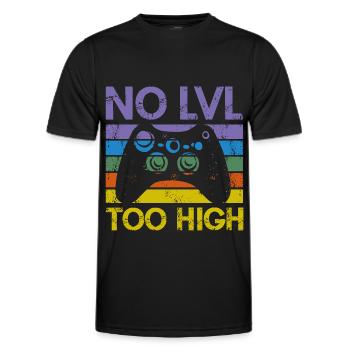 Trendiges Gamer Shirt – "NO LVL TOO HIGH" - Männer Funktions-T-Shirt - Schwarz - Vorne - AI Model Male 178 dark (178cm)