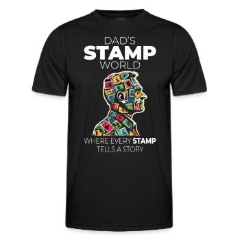 Timbres-poste d’époque Collectionneur de papa - T-shirt sport Homme - noir - Devant - AI Model Male 178 dark (178cm)