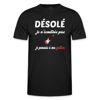 Désolé je n'écoutais pas je pensais à ma guitare - T-shirt sport Homme - noir - Devant - AI Model Male 178 dark (178cm)
