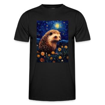 Hedgehog, Van Gogh, Starry Night, Animal - Men's Functional T-Shirt - black - Front - AI Model Male 178 dark (178cm)