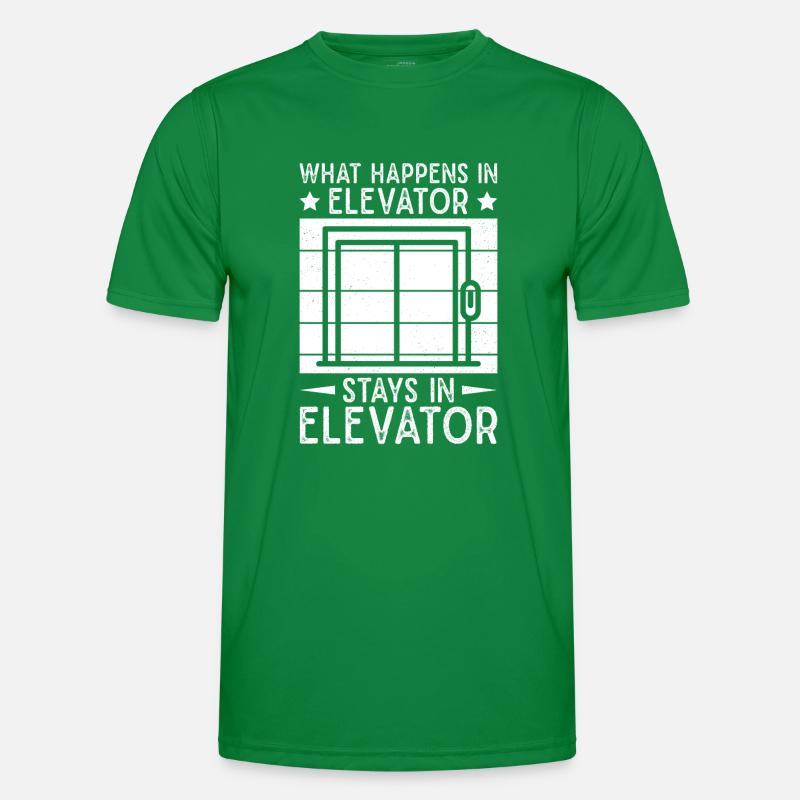Funny Elevator Mechanic What Happens In Elevator Männer Funktions-T-Shirt