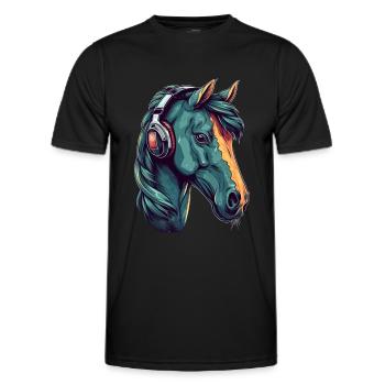 Idée passion chevaux cavalière aquarelle splash - T-shirt sport Homme - noir - Devant - AI Model Male 178 dark (178cm)