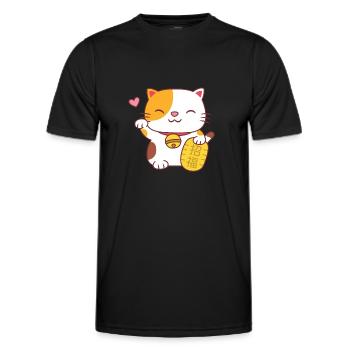Japanische Viel Glück Charme Maneki Neko Katze - Männer Funktions-T-Shirt - Schwarz - Vorne - AI Model Male 178 dark (178cm)