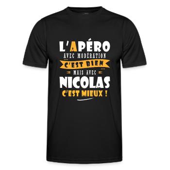 Humour Nicolas Apero T shirt Drôles nicolas - T-shirt sport Homme - noir - Devant - AI Model Male 178 dark (178cm)