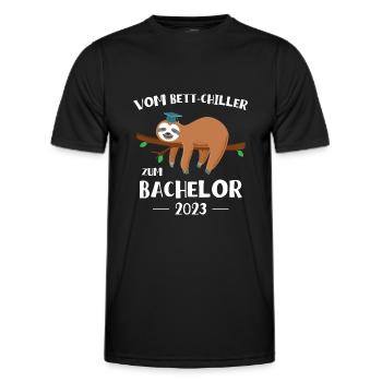 Vom Bettchiller zum Bachelor Faultier 2023 - Männer Funktions-T-Shirt - Schwarz - Vorne - AI Model Male 178 dark (178cm)