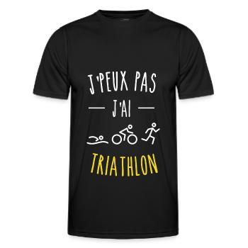 j peux pas j ai triathlon jaune sport humour - T-shirt sport Homme - noir - Devant - AI Model Male 178 dark (178cm)