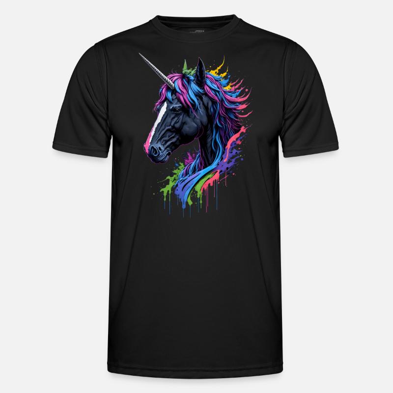 Rainbow Splash Einhorn - Männer Funktions-T-Shirt - Schwarz
