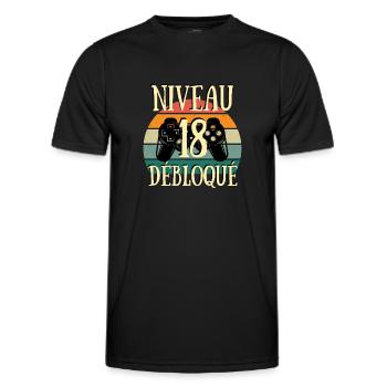 niveau 18 débloqué humour anniversaire 18 ans - T-shirt sport Homme - noir - Devant - AI Model Male 178 dark (178cm)