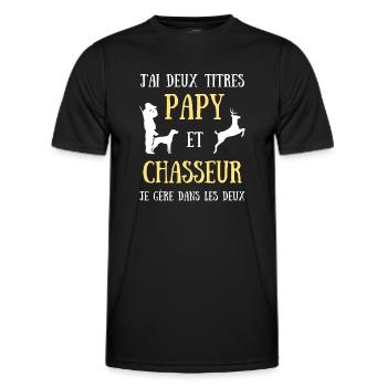 papy chasseur humour chasse homme cadeau papi - T-shirt sport Homme - noir - Devant - AI Model Male 178 dark (178cm)