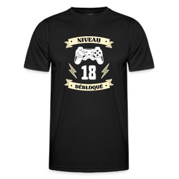 niveau 18 débloqué humour anniversaire 18 ans - T-shirt sport Homme - noir - Devant - AI Model Male 178 dark (178cm)