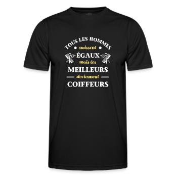 hommes égaux coiffeur humour coiffure homme cadeau - T-shirt sport Homme - noir - Devant - AI Model Male 178 dark (178cm)