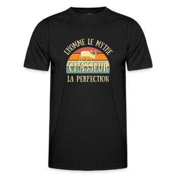 chasseur homme perfection humour chasse cerf drole - T-shirt sport Homme - noir - Devant - AI Model Male 178 dark (178cm)